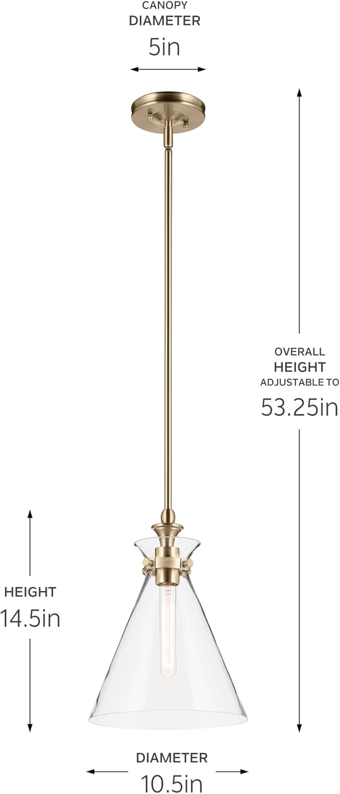 Kichler Laria 1-Light Pendant, Updated Traditional Light, Sloped Ceiling Compatible, for Kitchen with Clear Glass in Champagne Bronze (14.5" x 10.5"), 52774CPZCLR