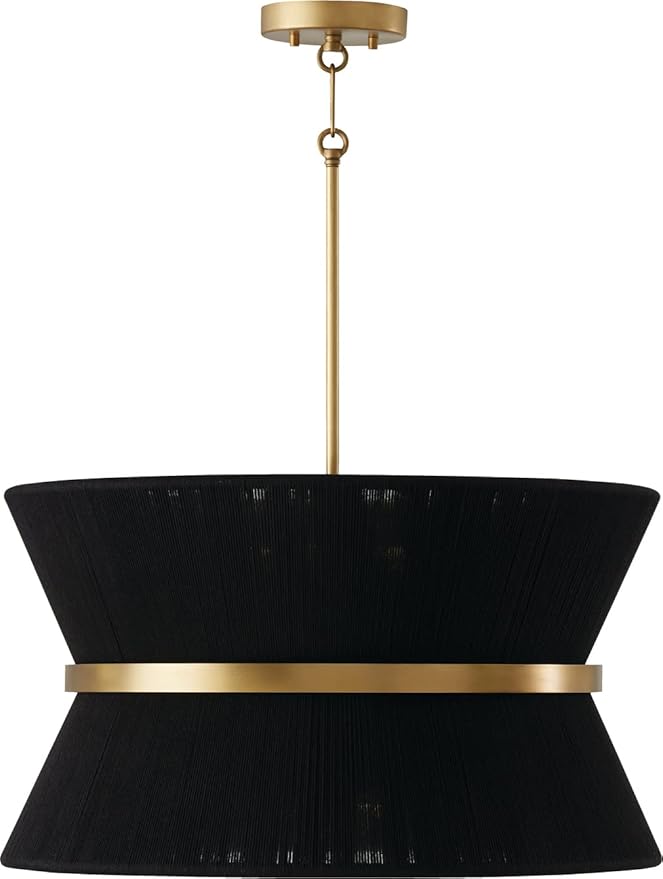 Capital Lighting 341281KP Cecilia Transitional Art Deco Luxe Hand-Wrapped Black Rope Tapered Pendant Light Fixture, 8-Light 480 Total Watts, 14" H x 24" W, Patinaed Brass