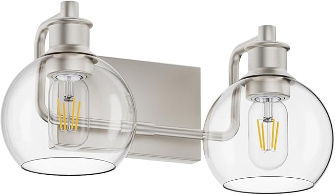 Tipace 2 Light Wall Scone Vintage Vanity Light Fixtures Brushed Nickel Wall Light for Bathroom Lights Over Mirror with Globe Glass Shade Light Fixtures (Exclude Bulb)