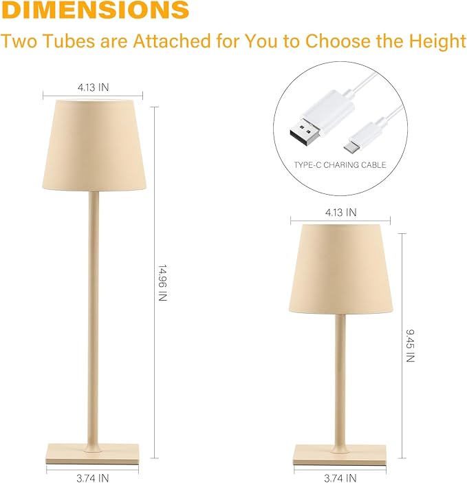 CHLORANTHUS 2 Pack Cordless Table Lamps, 3 Colors Stepless Dimming, 5000mAh Rechargeable Battery LED Desk Lamp for Bedroom/Couple Dinner/Desk/Cafe/Dining Room/Terrace