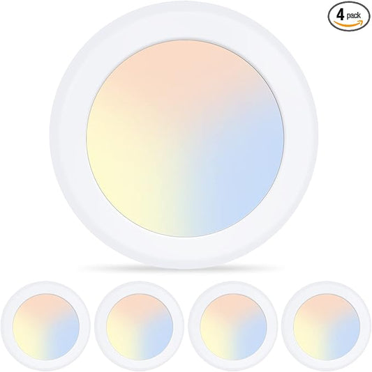 ECOELER 3CCT LED Disk Light, 6inch Dimmable LED Recessed Ceiling Lights, 16.5W 1000Lm, 3000K/4000K/5000K Selectable, Suitable for J-Box or Recessed Can, ETL & FCC Listed, 4Pack