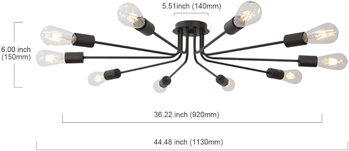 Modern Semi Flush Mount Ceiling Light Industrial 10 Light Vintage Oil Rubber Bronze Sputnik Chandelier Lighting Industrial Kitchen Light Fixture