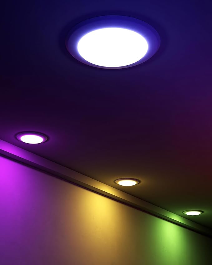 Lumary Smart Flush Mount Ceiling Lights 5/6 Inch, RGBWW WiFi LED Disk Light, Color Changing 2700-6500K Dimmable Recessed Lighting, Surface Mount, Compatible with Alexa/Google Assistant