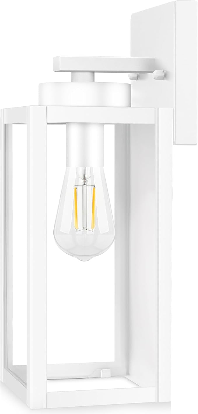 BesLowe Outdoor Wall Light Fixtures, Exterior Waterproof Wall Lanterns, White Porch Sconces Lighting with E26 Sockets & Glass Shades, Modern Wall Lamps for Patio Front Door Entryway