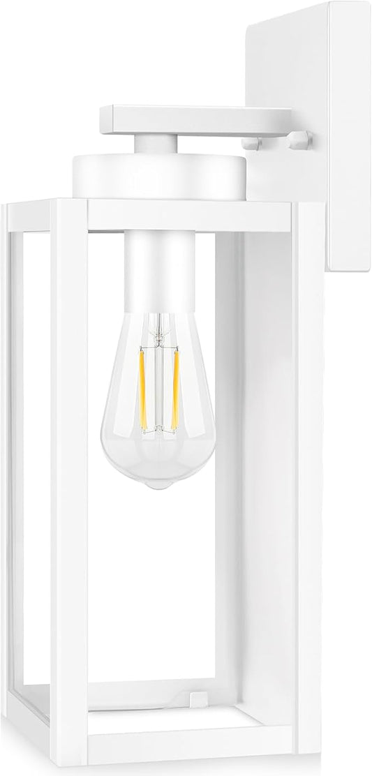 BesLowe Outdoor Wall Light Fixtures, Exterior Waterproof Wall Lanterns, White Porch Sconces Lighting with E26 Sockets & Glass Shades, Modern Wall Lamps for Patio Front Door Entryway