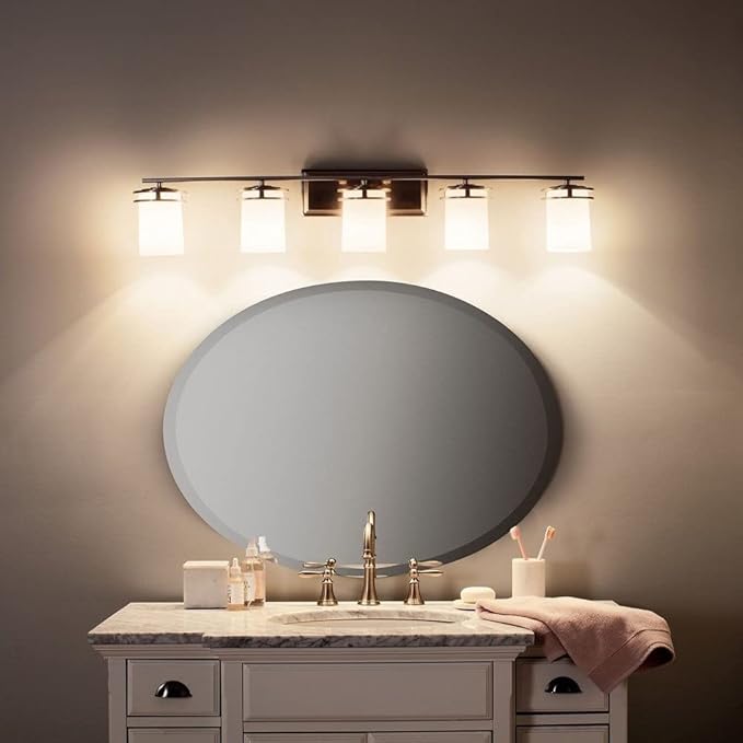 Kichler Hendrik 43" 5 Light Vanity Light with Satin Etched Cased Opal Chrome
