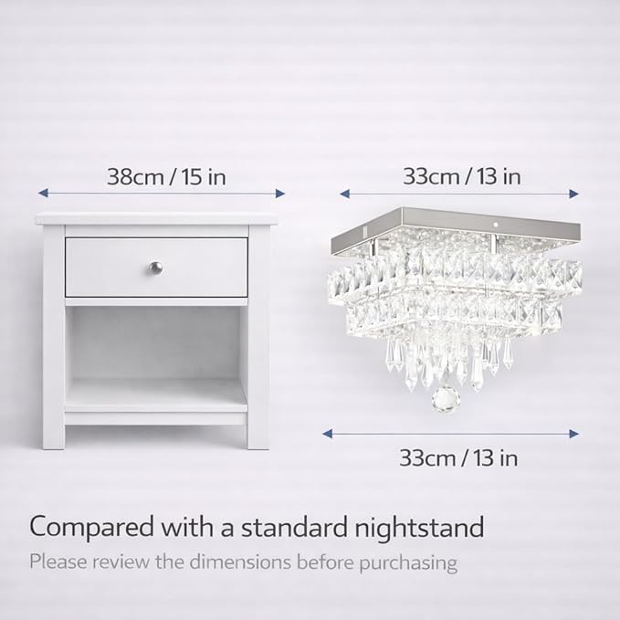 Finktonglan 13" Square Crystal Ceiling Light Flush Mount, Modern Multi-Layer LED Crystal Chandelier, Cool White 6500K, Non-Dimmable No Remote for Bedroom Entryway Dining Room Living Room