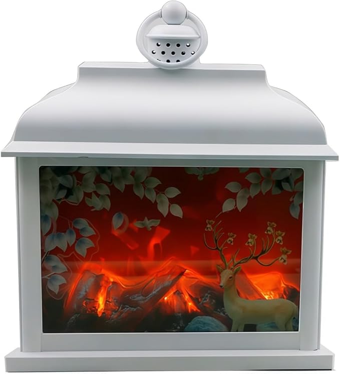 Simulated LED Fireplace Lantern USB & Battery Powered Flameless Light with Emulation Flame Table Decorative Lamp Copper Fireplace Ornament for Cozy Home Decor Free Standing Electric Log Burner