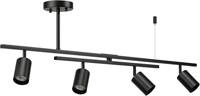 Globe Electric 57500 4-Light Track Lighting, Matte Black, Adjustable Center Swivel Bar, Modern Ceiling Fixture for Kitchen Island, Hallway, or Dining Room Table, GU10 Bi-Pin Twist and Click Base