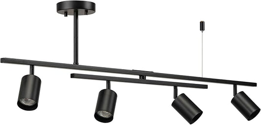 Globe Electric 57500 4-Light Track Lighting, Matte Black, Adjustable Center Swivel Bar, Modern Ceiling Fixture for Kitchen Island, Hallway, or Dining Room Table, GU10 Bi-Pin Twist and Click Base
