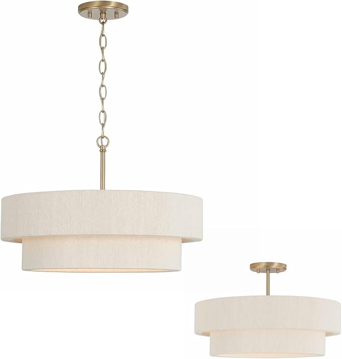 Capital Lighting 349841MA Delaney Modern Hand-Wrapped Rope Drum Pendant Ceiling Light Fixture, 4-Light 240 Total Watts, 13" H x 20" W, Matte Brass