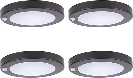 YoonLIT Flush Mount PIR Motion Sensor LED Ceiling Light, 6.2 Inch 10.5W 700 Lumen, Motion Activated Ceiling Fixture for Closet, Garage, Doorway, Stairway, Hallway, Bronze Finish 5000K 4-Pack