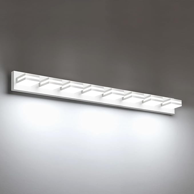 IZORRO LED Modern Bathroom Lights Fixtures(8-Light,Dimmable,360°Rotate),Matte White Acrylic Wall Lighting,Vanity Lights for Bathroom Over Mirror - 6000k 48In （No Assembly Required）