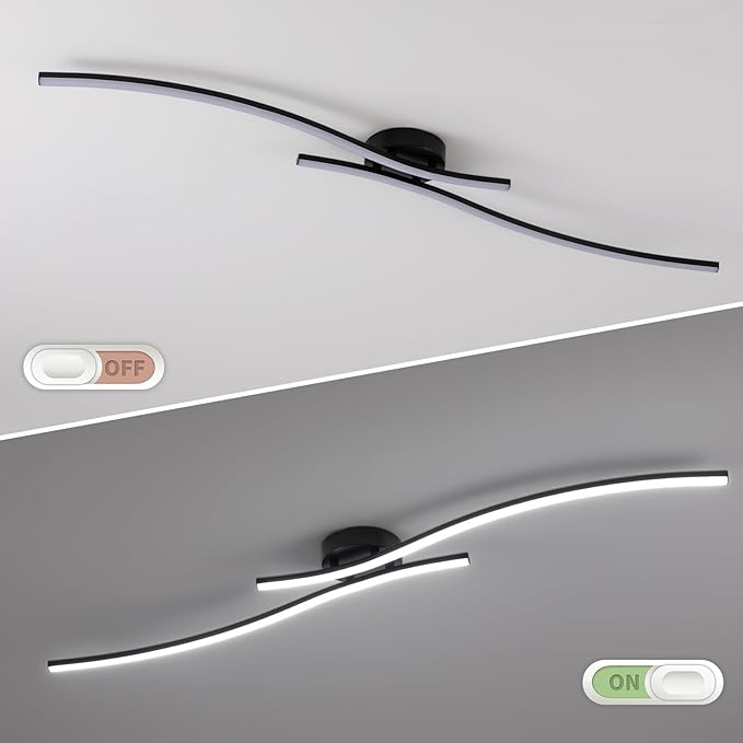 47.24inch Linear Ceiling Light Black Modern LED Ceiling Light Fixture 6000K Aluminum Long Ceiling Lamp for Hallway, Kitchen, Bedroom, Dining Room