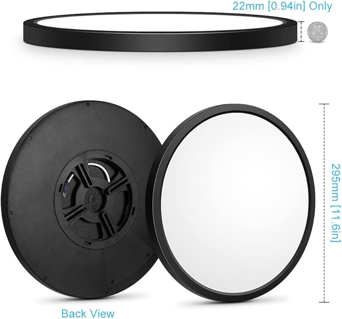 12 Inch 24W LED Flush Mount Ceiling Light, Daylight White 5000K, Round LED Ceiling Light, 3200LM, Black Low Profile for Bedroom Closet Stairwell Hallway Kitchen