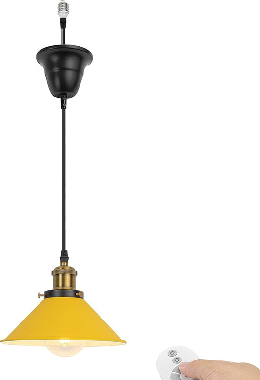 1 Pcs Ceiling Light Conversion Dimmable Pendant E26 Base Connections Metal Yellow Cone Shade Industrial Style Adjusted 3.2ft Wire Conversion Kit for E26 Spot Light