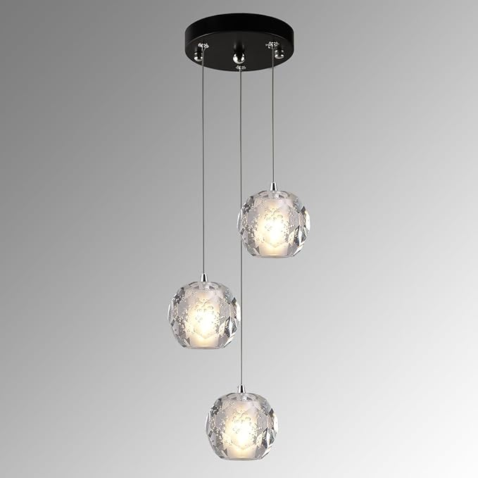 3 Lights Pendant Light Fixture, Black Cluster Pendant Lights Kitchen Island, Bubble Crystal Pendant Lighting Modern Hanging Light for Dining Room