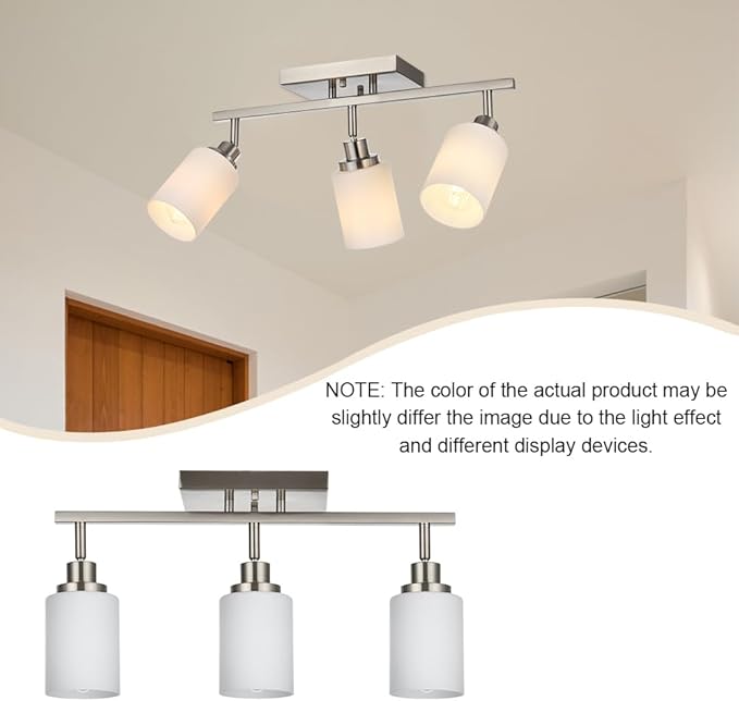 TODOLUZ Track Lighting Fixtures Ceiling, 3-Lights Brushed Nickel Wall Ceiling Spot Lighting with Opal White Glass, E26 Bulb Base