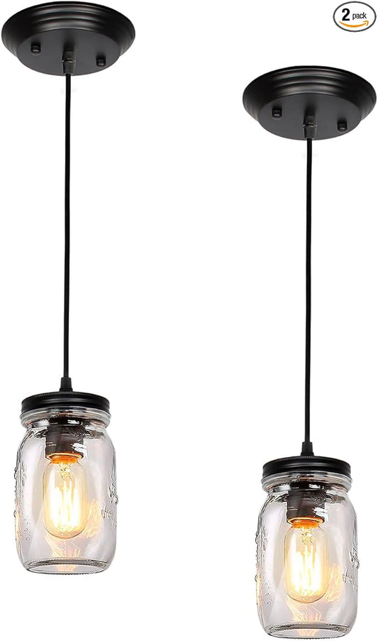 Mason Jar Light Fixtures, Farmhouse Pendant Light, Farmhouse Kitchen Island Lighting, Adjustable Hanging Pendant Lighting for Kitchen Foyer Hallway Dining Room, 2 Pack
