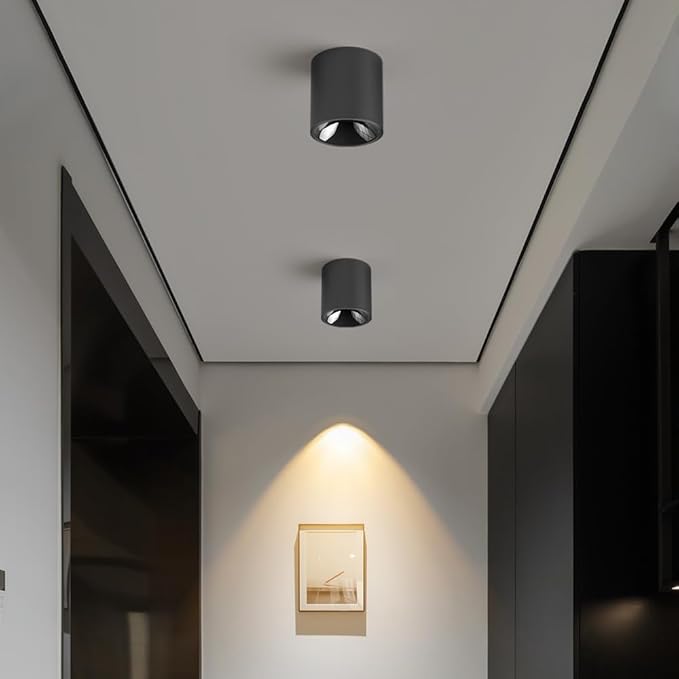 24W LED Dimmable Black Ceiling Spot Light 4.92'' Aluminum CRI90 3000KCylinder Spotlight Indoor Modern Minimalist Focus Black Ceiling Down Light Fixture for Living Room Hallway Foyer 6 Pack