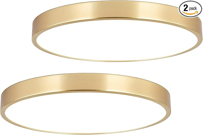 2 Pack 12 Inch Brushed Gold Metal Flush Mount LED Ceiling Light,3000K-5000K 20W Thin Round Ceiling Lamp,Modern Low Profile Ceiling Light Fixtures for Bedroom Living Room Kitchen Bathroom
