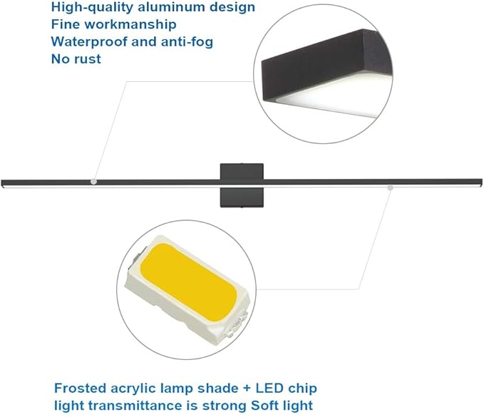 Ralbay 48inch Modern LED Black Vanity Light 46W Frosted Aluminum for Bathroom Vanity Lighting Fixtures Cool White 6000K
