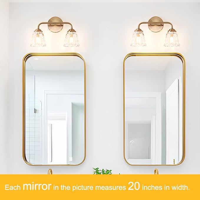 Daunton Vintage Brass Vanity Light, 2-Light Bathroom Lighting Fixtures Over Mirror, Elegant Vanity Lighting for Bathroom with Clear Glass Shade, Gold Wall Sconce Lighting for Bedroom, Living Room