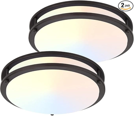 DAKASON 2Pack LED Flush Mount Ceiling Light Fixture, 13” 20W On/Off Switch to Select 3000K/4000K/5000K, Dimmable Ceiling Lamp for Kitchen, Living Room, Hallway, Oil Rubbed Bronze