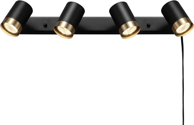 Globe Electric 64000047 22" 4-Light Plug-in Track Lighting, Matte Black, Pivoting Heads, in-Line On/Off Switch, Minimalist Ceiling Light Fixture for Kitchen Island, Hallway, or Dining Room