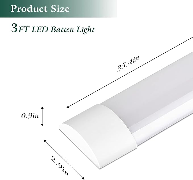 1 Packs 3FT LED Batten Light, Slim Ceiling Surface Mounted Light, 30W, 4000K, IP20, LED Ceiling Lamp for Garage, Shop, Hallway, Office, Market