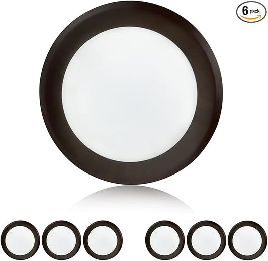 TOPELER 6'' Dimmable Flush Mount Ceiling Light, 15W Bronze Low Profile Surface Mount LED Disc Light, Install with J-Box or Recessed Can, FCC & ETL-Listed Approved, 1100lm 5000K Daylight, 6 Pack