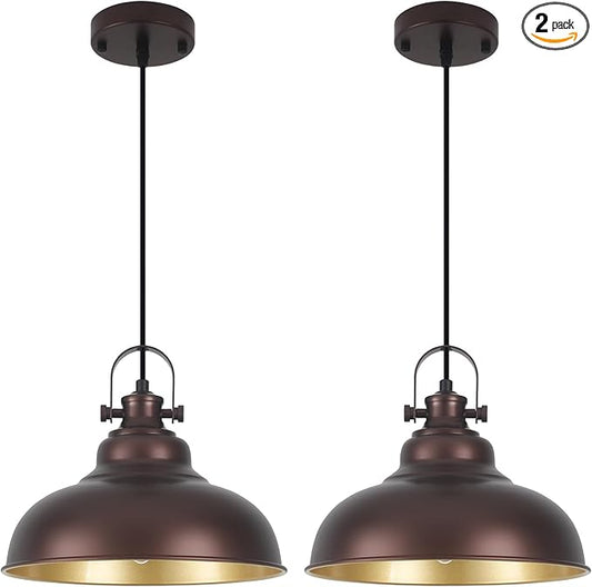 Bronze Pendant Lights Kitchen Island, 2 Pack Kitchen Island Lighting, Farmhouse Pendant Light Fixtures (11.41" W), Island Pendant Light for Kitchen Island, Dining Room, Bedroom