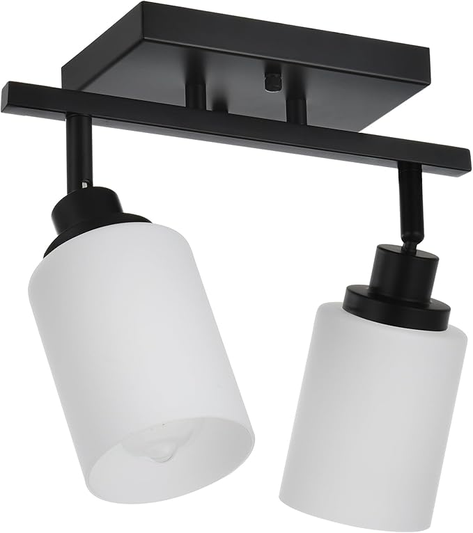 TODOLUZ Wall Sconce Track Lighting Kit, 2-Lights Wall Mounted Light Fixtures in Black Finish, Ceiling Spotlight with Opal White Glass for Bedroom Cloakroom