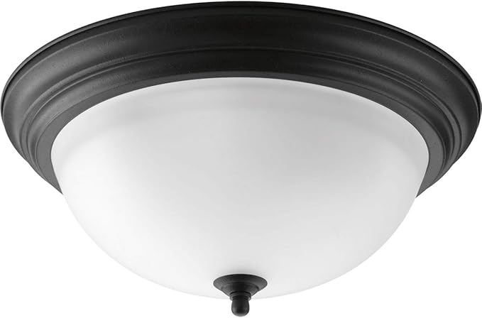 Progress Lighting 3-Light Ceiling Light, Flush Mount Ceiling Light Fixture for Interior Kitchen Lights, Hallway, Bedroom, Living Room, 15-1/4-Inch by 6-5/8-Inch, Forged Black, Alabaster Glass Shade