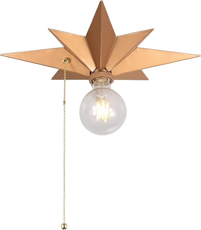 Flush Mount Ceiling Light Fixture with Pull Chain, Brass Star Ceiling Light, Industrial Light Fixtures Ceiling Mount for Hallway, Entryway, Study, Bedroom, Stair, Foyer, Kitchen, Bathroom - Metal