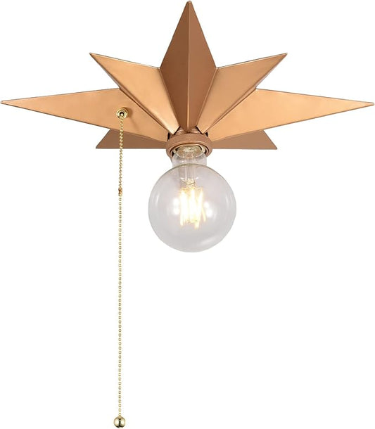 Flush Mount Ceiling Light Fixture with Pull Chain, Brass Star Ceiling Light, Industrial Light Fixtures Ceiling Mount for Hallway, Entryway, Study, Bedroom, Stair, Foyer, Kitchen, Bathroom - Metal