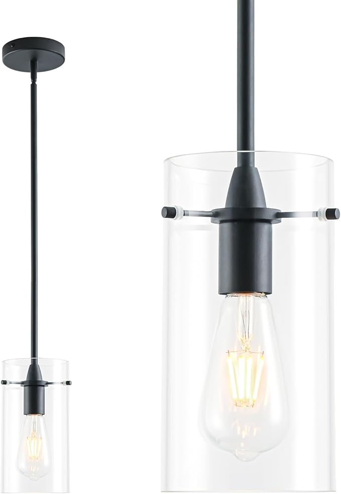 Modern Pendant Lights Kitchen Island, Adjustable Hanging Glass Pendant Light Fixtures, Matte Black Pendant Lights Kitchen Island, Kitchen Pendant Lighting Over Island