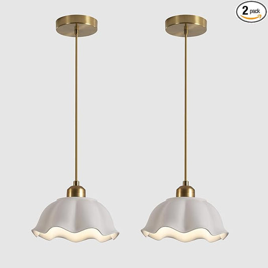 Modern Gold Milk Glass Pendant Light Mid Century Adjustable White Ceramic Hanging Light Fixture Vintage Brass Pendant Light Kitchen Island Nordic Hanging Lamp (2 Pack) MPL11-2 GD