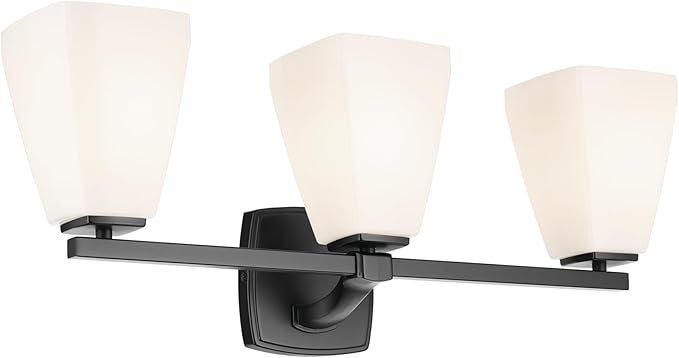 Kichler Marant 21.25" 3-Light Bathroom Vanity Light Fixture with Opal Glass in Black, Modern Wall Mount Lighting for Powder Room Over Mirror (21.25" W x 9.5" H), 55216BK