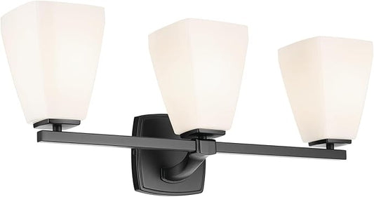 Kichler Marant 21.25" 3-Light Bathroom Vanity Light Fixture with Opal Glass in Black, Modern Wall Mount Lighting for Powder Room Over Mirror (21.25" W x 9.5" H), 55216BK