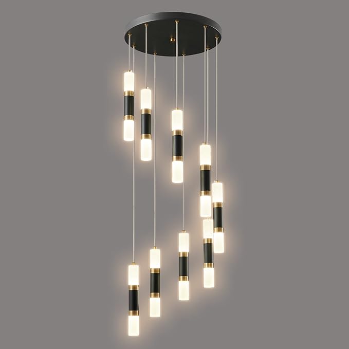 9-Light Chandelier LED 54W Dimmable Chandeliers for Entryway Pendant Light Fixture Chandeliers for Staircase Lobby Black Gold Lighting Modern High Ceiling Chandelier