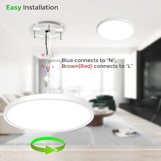 inShareplus 12inch LED Ceiling Light, White 24W(240W Equiv) 6000K Cold White Flush Mount Ceiling Lights Fixture, Super Bright, 3200LM Modern Ceiling Lamp for Bedroom Kitchen, Office, Hallway