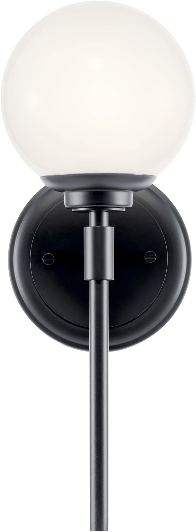 Kichler Benno 1-Light Wall Sconce, Modern Light with Opal Glass in Black, for Bathroom, Powder Room, Kitchen, Bedroom, or Hallway (13.75" x 5.25"), 55170BK