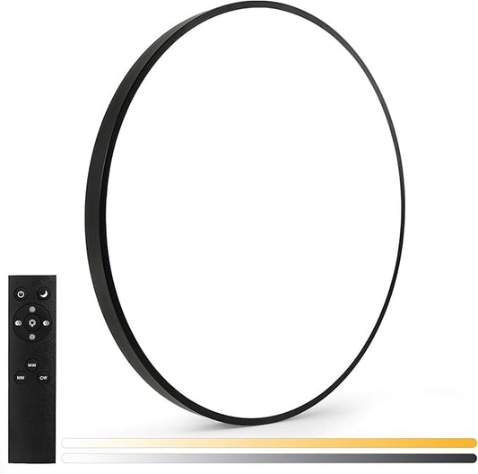 24 Inch Flush Mount Ceiling Light Fixture, Dimmable with Remote, 3000K-6500K Adjustable Color, 48W 4800Lm Ultra Thin Modern Round LED Ceiling Light, Black for Bedroom, Kitchen, Living Room