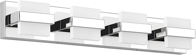 SOLFART Chrome Vanity Light Fixture, Bathroom Light Fixture Over Mirror, 4 Lights Vanity Lighting, Modern LED Bathroom Vanity Lighting, Easy Install Dimmable
