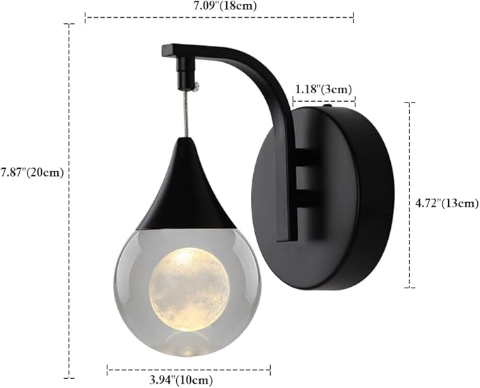 Sedelan Moon Crystal Wall Sconces, Modern LED Wall Lighting, 5W Dimmable Wall Light for Bedroom Bedside Bathroom Living Room Corridor, Matte Black