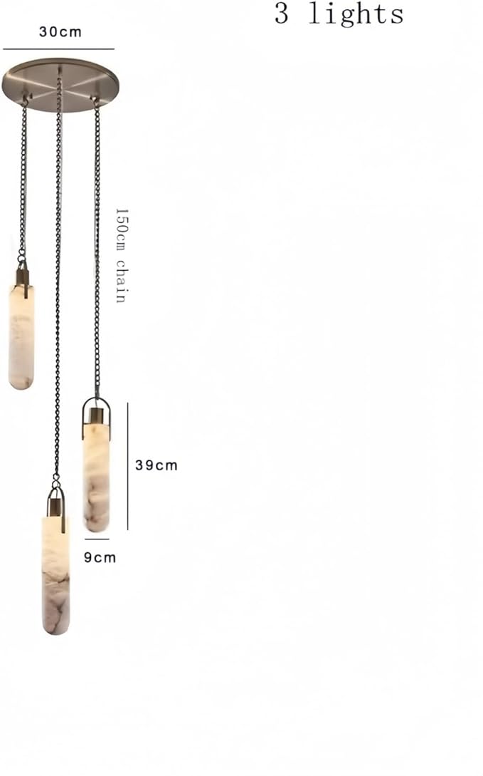 RUIBO Natural Marble 3 Light LED Multi-Drop Hanging Pendant Lighting,Cylinder Alabaster Multi Light Pendant Lights,Living Dining Room Loft Bedroom Modern LED Hanging Lamps(E14)