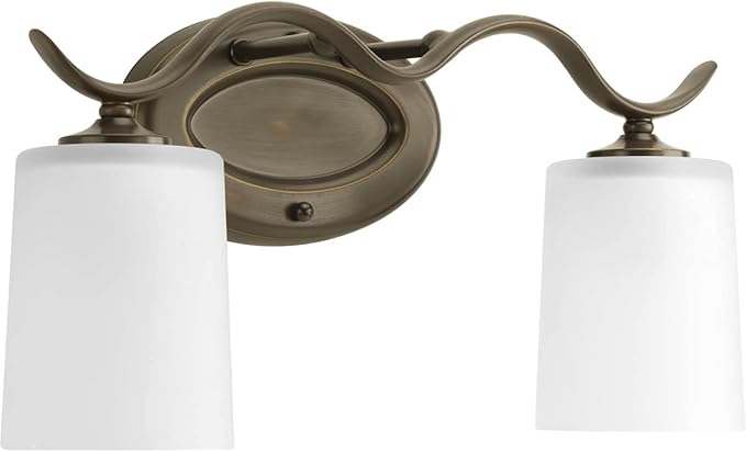 Progress Lighting P2019-20 Inspire Collection Etched Glass Traditional Bath Vanity Light, 2-Light, Antique Bronze