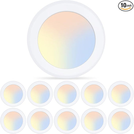 ECOELER 6inch LED Disk Light, 3000K/4000K/5000K Selectable Ceiling Light Fixture, 16.5W 1000Lm, Low Profile Flush Mount Ceiling Light Install with J-Box or Recessed Can, ETL & FCC Listed, 10 Pack