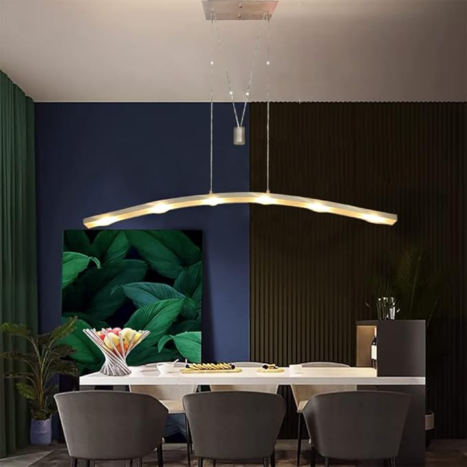 YIFONTIN LED Island Pendant Light Fixture Pulley Streamlined Cambered Chandelier Modern Warm Lamp 27W 47.5" Width for Dinning Reading Room Kitchen Island Restaurant Housewarming, Brushed Aluminum.